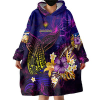 Marshall Islands Wearable Blanket Hoodie Whale Hibiscus Polynesian