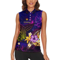 Marshall Islands Women Sleeveless Polo Shirt Whale Hibiscus Polynesian