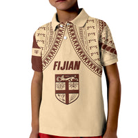 Fiji Bula Kid Polo Shirt Tapa Pattern Design DT02 Kid Beige - Polynesian Pride