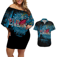Fiji Rugby Couples Matching Off Shoulder Short Dress and Hawaiian Shirt Bring The Heat DT02 Blue - Polynesian Pride