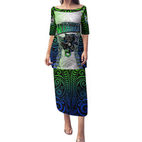 Personalised New Zealand Warriors Puletasi Maori Silver Fern Green DT02 Long Dress Green - Polynesian Pride
