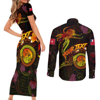 Wallis and Futuna Couples Matching Short Sleeve Bodycon Dress and Long Sleeve Button Shirt Octopus Plumeria Polynesian Tattoo DT02 - Polynesian Pride
