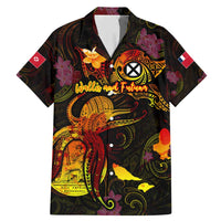 Wallis and Futuna Family Matching Mermaid Dress and Hawaiian Shirt Octopus Plumeria Polynesian Tattoo DT02 Dad's Shirt - Short Sleeve Black - Polynesian Pride