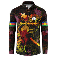New Caledonia Button Sweatshirt Octopus Plumeria Polynesian Tattoo DT02 Black - Polynesian Pride
