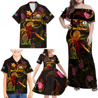 New Caledonia Family Matching Off Shoulder Maxi Dress and Hawaiian Shirt Octopus Plumeria Polynesian Tattoo