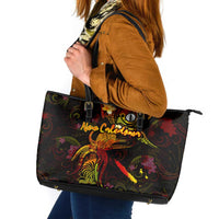 New Caledonia Leather Tote Bag Octopus Plumeria Polynesian Tattoo DT02 Black - Polynesian Pride