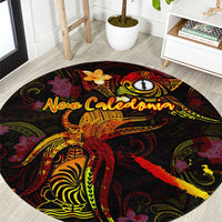 New Caledonia Round Carpet Octopus Plumeria Polynesian Tattoo DT02 Black - Polynesian Pride