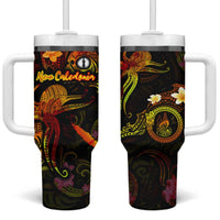 New Caledonia Tumbler With Handle Octopus Plumeria Polynesian Tattoo DT02 One Size: 40 oz Black - Polynesian Pride