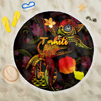 Tahiti French Polynesia Beach Blanket Octopus Plumeria Polynesian Tattoo DT02 One Size 150cm Black - Polynesian Pride