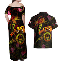 Tahiti French Polynesia Couples Matching Off Shoulder Maxi Dress and Hawaiian Shirt Octopus Plumeria Polynesian Tattoo DT02 - Polynesian Pride