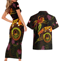 Tahiti French Polynesia Couples Matching Short Sleeve Bodycon Dress and Hawaiian Shirt Octopus Plumeria Polynesian Tattoo