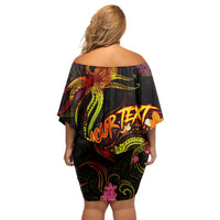 Tahiti French Polynesia Family Matching Off Shoulder Short Dress and Hawaiian Shirt Octopus Plumeria Polynesian Tattoo