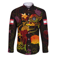 Tahiti French Polynesia Family Matching Summer Maxi Dress and Hawaiian Shirt Octopus Plumeria Polynesian Tattoo DT02 Dad's Shirt - Long Sleeve Black - Polynesian Pride