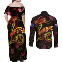 Cook Islands Couples Matching Off Shoulder Maxi Dress and Long Sleeve Button Shirt Octopus Plumeria Polynesian Tattoo DT02 - Polynesian Pride
