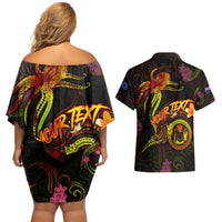 Cook Islands Couples Matching Off Shoulder Short Dress and Hawaiian Shirt Octopus Plumeria Polynesian Tattoo DT02 - Polynesian Pride