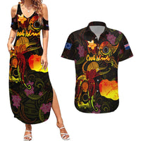 Cook Islands Couples Matching Summer Maxi Dress and Hawaiian Shirt Octopus Plumeria Polynesian Tattoo DT02 Black - Polynesian Pride