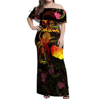 Cook Islands Off Shoulder Maxi Dress Octopus Plumeria Polynesian Tattoo