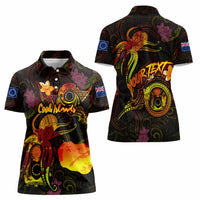 Cook Islands Women Polo Shirt Octopus Plumeria Polynesian Tattoo