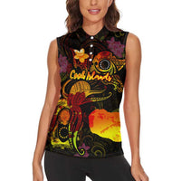 Cook Islands Women Sleeveless Polo Shirt Octopus Plumeria Polynesian Tattoo DT02 - Polynesian Pride