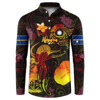 Nauru Button Sweatshirt Octopus Plumeria Polynesian Tattoo