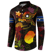 Nauru Button Sweatshirt Octopus Plumeria Polynesian Tattoo