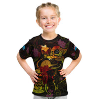 Tuvalu Kid T Shirt Octopus Plumeria Polynesian Tattoo DT02 Black - Polynesian Pride