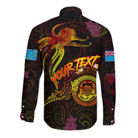 Tuvalu Long Sleeve Button Shirt Octopus Plumeria Polynesian Tattoo