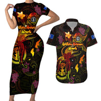 Northern Mariana Islands Couples Matching Short Sleeve Bodycon Dress and Hawaiian Shirt Octopus Plumeria Polynesian Tattoo