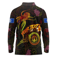 Northern Mariana Islands Long Sleeve Polo Shirt Octopus Plumeria Polynesian Tattoo