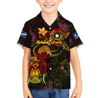 Marshall Islands Family Matching Off Shoulder Short Dress and Hawaiian Shirt Octopus Plumeria Polynesian Tattoo