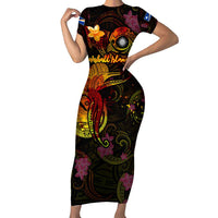 Marshall Islands Family Matching Short Sleeve Bodycon Dress and Hawaiian Shirt Octopus Plumeria Polynesian Tattoo