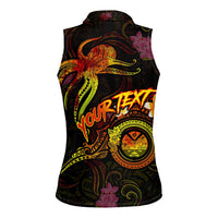 Marshall Islands Women Sleeveless Polo Shirt Octopus Plumeria Polynesian Tattoo