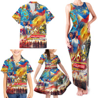 Custom The Philippines 126th Independence Anniversary Family Matching Tank Maxi Dress and Hawaiian Shirt Art Style