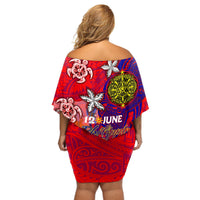 Personalized Philippines 12 June Independence Day Off Shoulder Short Dress Polynesian Turtle Plumeria