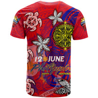Personalized Philippines 12 June Independence Day T Shirt Polynesian Turtle Plumeria