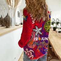 Personalized Philippines 12 June Independence Day Women Casual Shirt Polynesian Turtle Plumeria