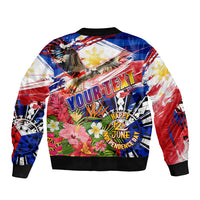 Personalized Philippines Independence Day Sleeve Zip Bomber Jacket Polynesia Filipinas Eagle Hibiscus