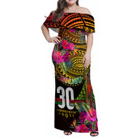 Personalised Vanuatu Independence Day 30 July Family Matching Off Shoulder Maxi Dress and Hawaiian Shirt Hibiscus Polynesian Pattern DT02 Mom's Dress Yellow - Polynesian Pride
