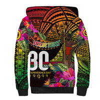 Personalised Vanuatu Independence Day 30 July Sherpa Hoodie Hibiscus Polynesian Pattern