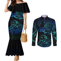 Sea Animal Polynesia Couples Matching Mermaid Dress and Long Sleeve Button Shirt Polynesian Pattern