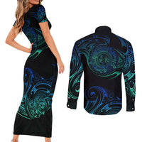 Sea Animal Polynesia Couples Matching Short Sleeve Bodycon Dress and Long Sleeve Button Shirt Polynesian Pattern
