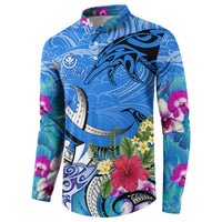 Aloha Hawaii Button Sweatshirt Dolphins and Fish Hook Hibiscus DT02 - Polynesian Pride