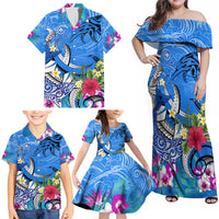 Aloha Hawaii Family Matching Off Shoulder Maxi Dress and Hawaiian Shirt Dolphins and Fish Hook Hibiscus DT02 - Polynesian Pride