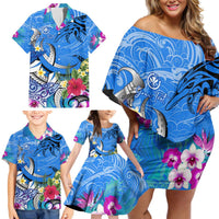 Aloha Hawaii Family Matching Off Shoulder Short Dress and Hawaiian Shirt Dolphins and Fish Hook Hibiscus DT02 - Polynesian Pride