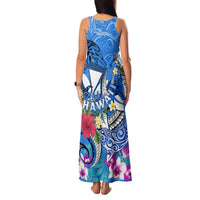 Aloha Hawaii Family Matching Tank Maxi Dress and Hawaiian Shirt Dolphins and Fish Hook Hibiscus DT02 - Polynesian Pride