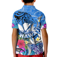 Aloha Hawaii Kid Polo Shirt Dolphins and Fish Hook Hibiscus
