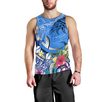 Aloha Hawaii Men Tank Top Dolphins and Fish Hook Hibiscus