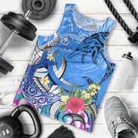 Aloha Hawaii Men Tank Top Dolphins and Fish Hook Hibiscus