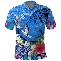 Aloha Hawaii Polo Shirt Dolphins and Fish Hook Hibiscus