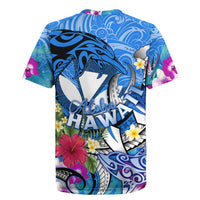 Aloha Hawaii Rugby Jersey Dolphins and Fish Hook Hibiscus